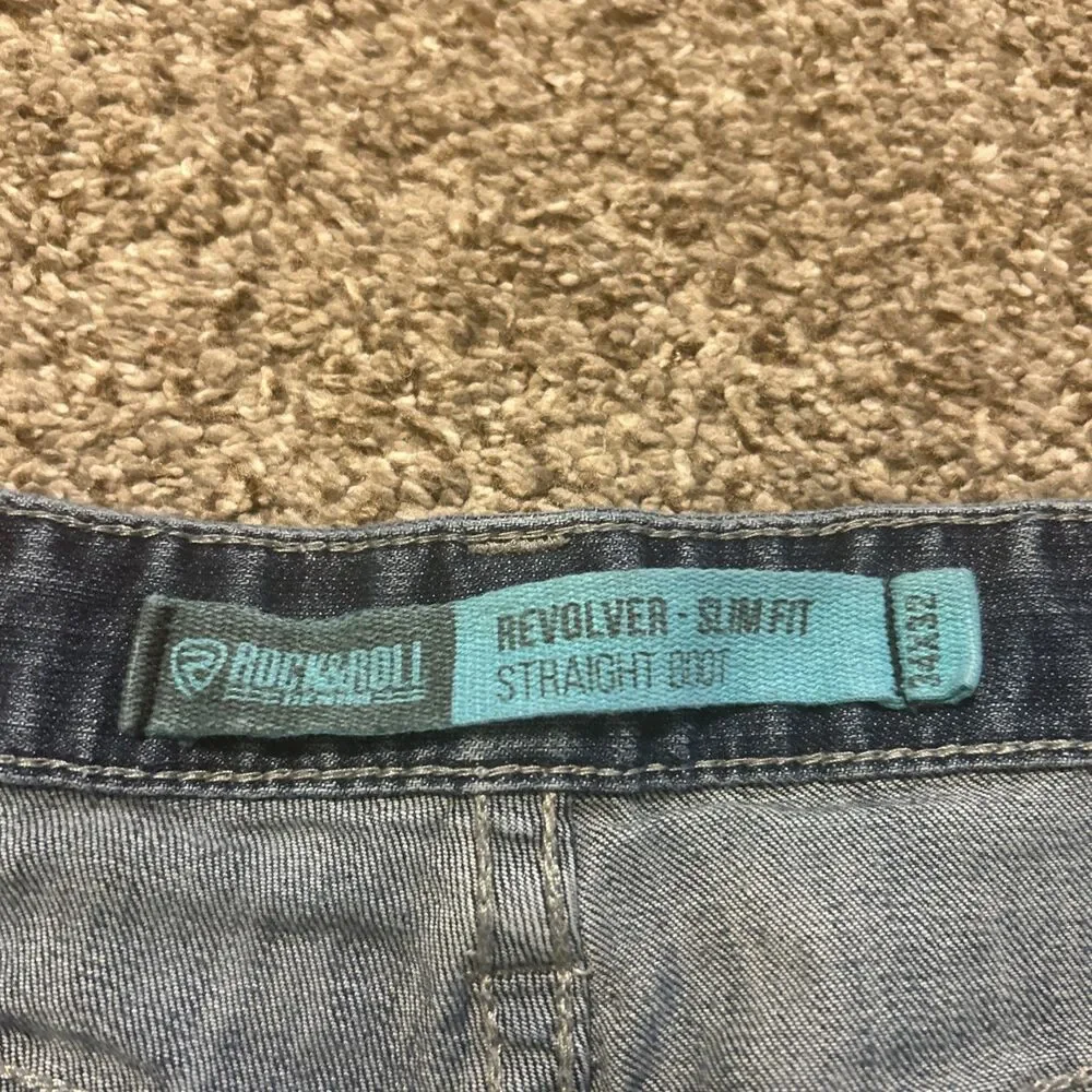 Rock and Roll Denim Revolver Jeans Mens 34x32 Blue Slim Straight Leg